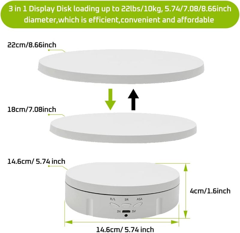 JAYEGT 3 in 1 Motorized Rotating Display Stand with 5.74/7.08/8.66 inch Replacement Cover，Max 22lbs Load , 3D Models, Cake -White - Image 2
